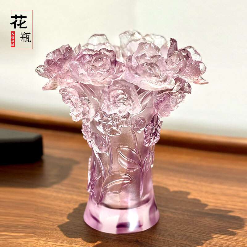 山茶花琉璃花瓶轻奢摆件居家客厅前台桌面书房摆放用品装饰插花