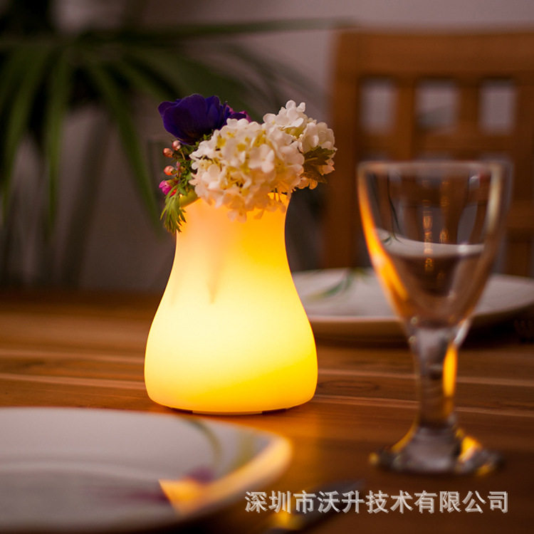 LED七彩发光花瓶卧室床头小夜灯小花盆气氛浪漫氛围餐桌花瓶灯
