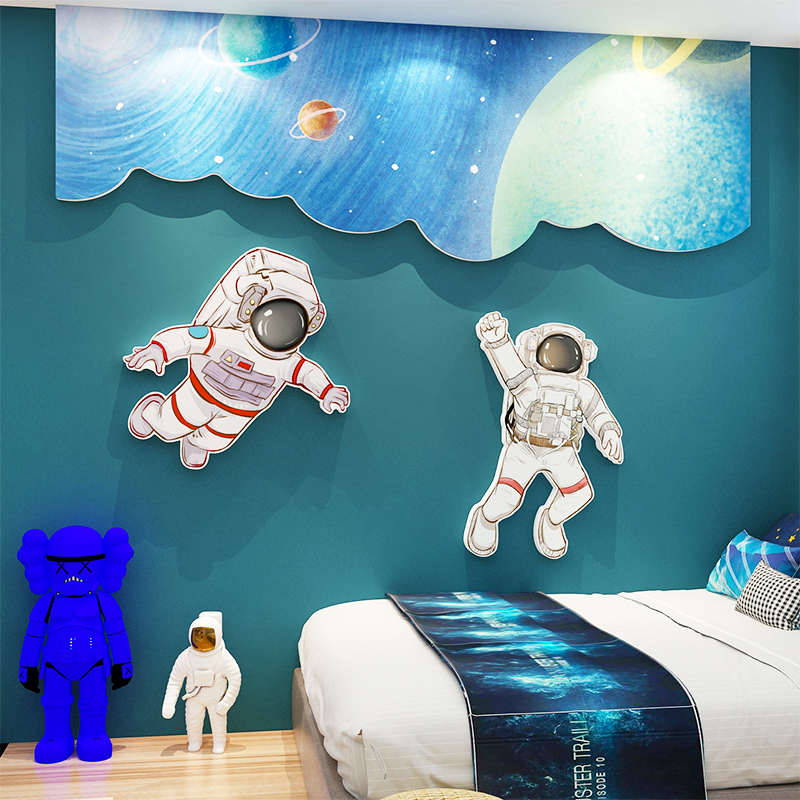 儿童区房间布置墙面装饰太星空环创宇宙主题航员卧室床头立体贴画图片