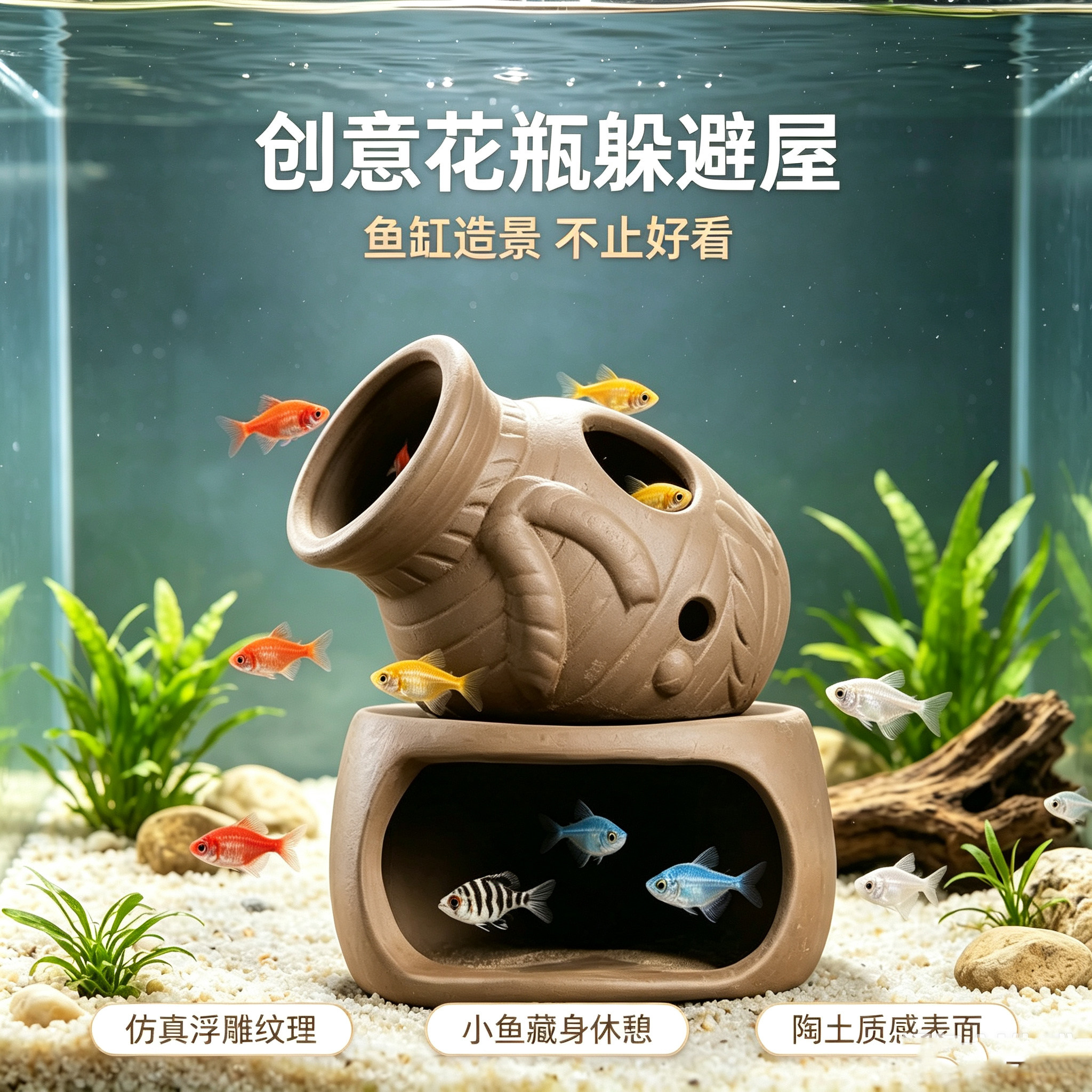 躲避屋鱼缸造景陶窝虾窝躲避屋迷你鹦鹉慈鲷产卵罐陶瓷躲避繁殖罐