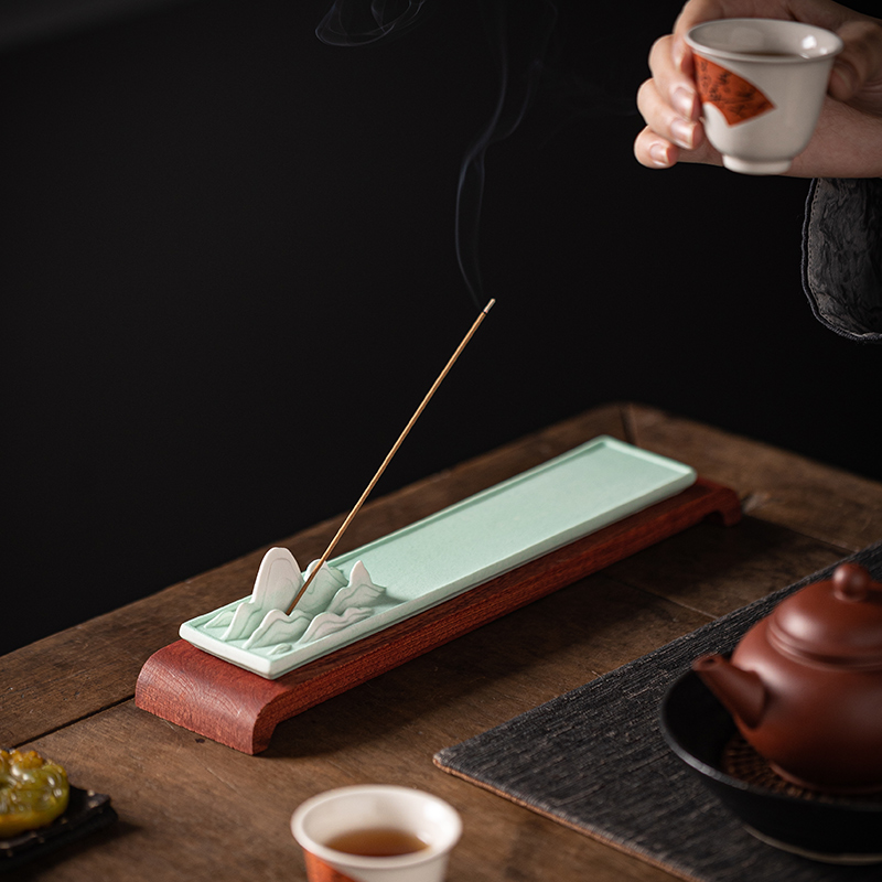 千里江山陶瓷香插家用窑变釉粗陶香座香薰炉线香炉W佛具香道摆件