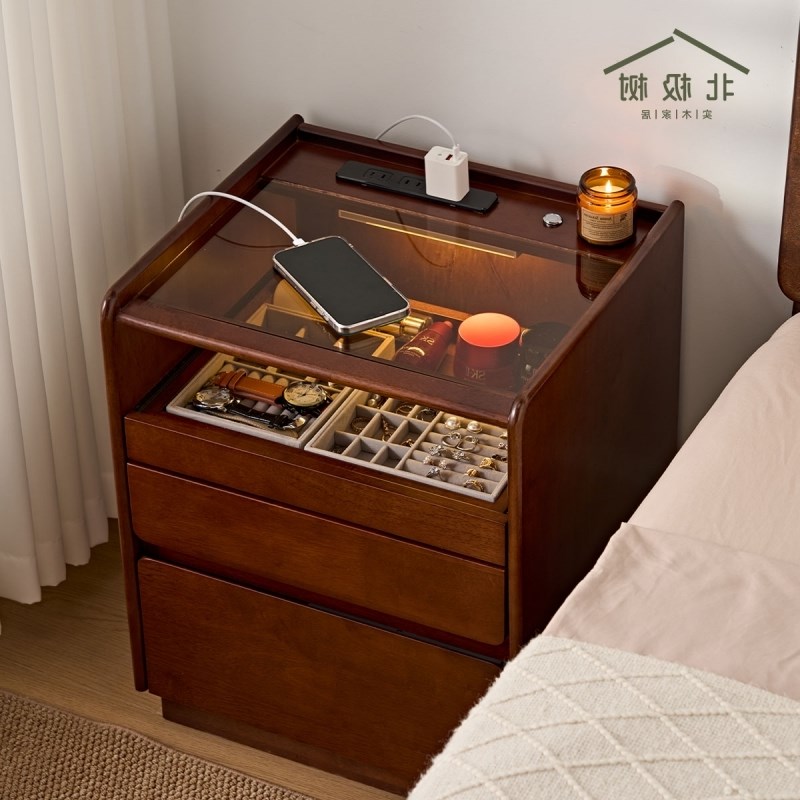 实木床头柜家用现代简约置物架w卧室智能收纳柜2025新款床边小柜