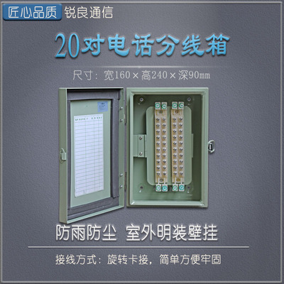 锐良室外20对电话分线盒单面旋卡模块电话电缆交接箱防水壁挂式