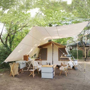 山也至子钻石TC棉布天幕户外大型野地帐篷露营方形蝶形遮阳棚防雨