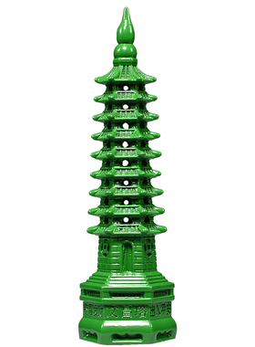 绿色木雕刻9层文昌塔摆件实木头九层文昌塔家居客厅办公室装饰品