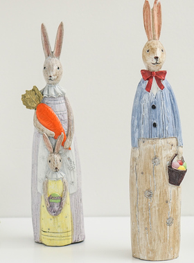 儿童房隔板装饰摆件 树脂动物小兔子情侣 橱窗拍摄道具 家居装饰