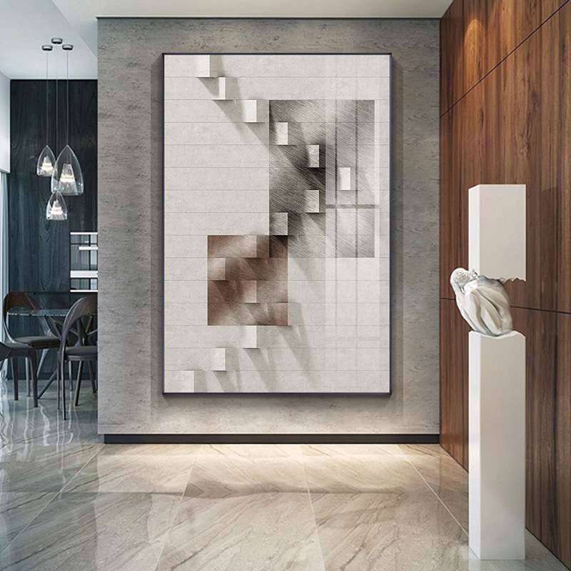 现代工业风大尺寸玄关装饰画平立体过道走廊墙面挂画民宿酒店壁画图片