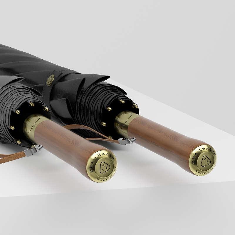 实木手柄自动开长柄雨伞男士简约大号双人加固Q防风直柄伞高端定