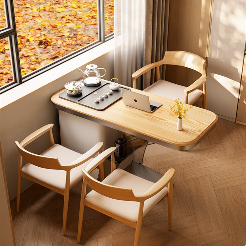 原木风实木小户型k茶桌椅组合一体现代简约家用阳台小茶桌休闲茶