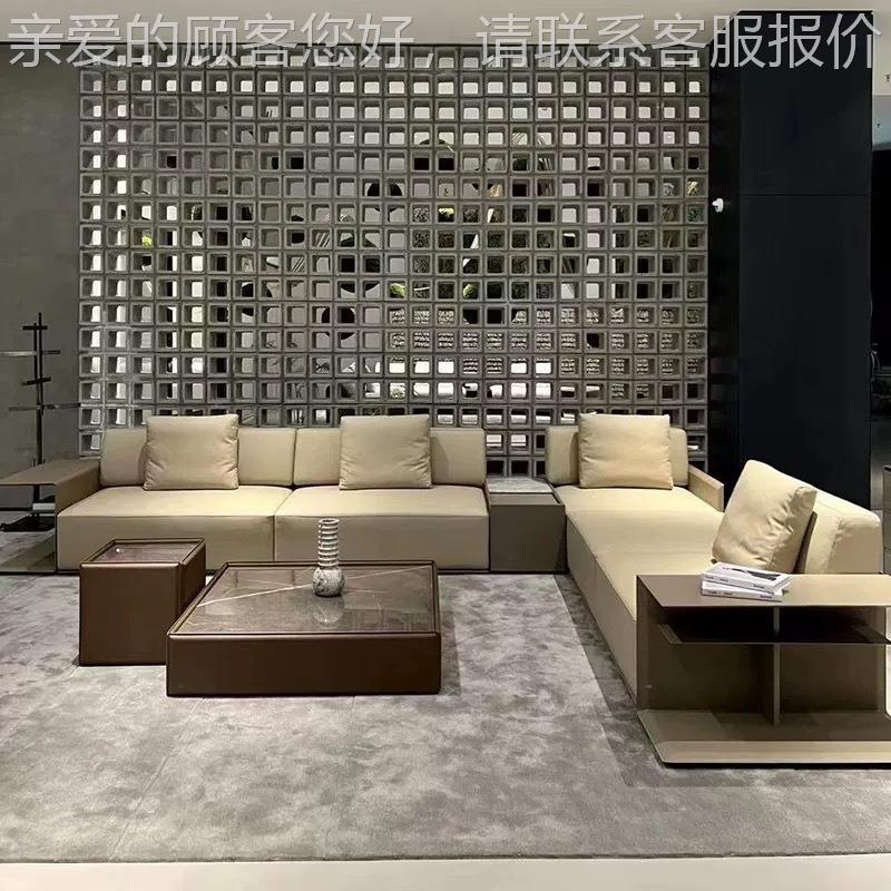 式发极简计真皮沙发别墅意大水母沙发平层大户型客厅转角设师款水