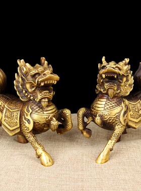 铜麒麟摆件一对铜火麒麟摆件铜财富麒麟摆件