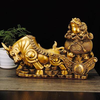 纯铜牛车饰品牛聚宝盆金蟾蜍金牛财富生肖铜牛客厅乔迁装饰礼品
