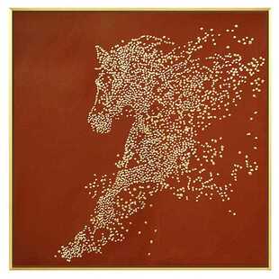 有马图案的装饰画入门玄关马到功成画办公室正方形轻奢金箔画大气