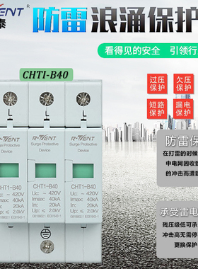 腾泰电涌保护器40KA3p防雷击保护开关防雷器 避雷断路器二级