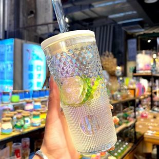 仙女杯家用喝水杯子冷饮杯带吸管玻璃杯女彩色咖啡杯礼盒包装 夏季