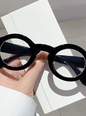 新款复古圆框玳瑁色米钉潮流防蓝光镜跨境热销个性宽腿百搭平光镜