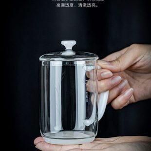 绿茶杯杯带盖带把水杯简约办公室家用透明高温耐热玻璃花茶泡茶杯