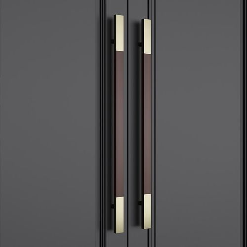 实木大门拉手中式玻璃门把手酒店会所大门拉手原木胡桃木色拉手