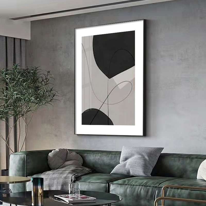 现代黑白几何色块挂画客厅卧室样板间落地画软装油画布墙面装饰画图片