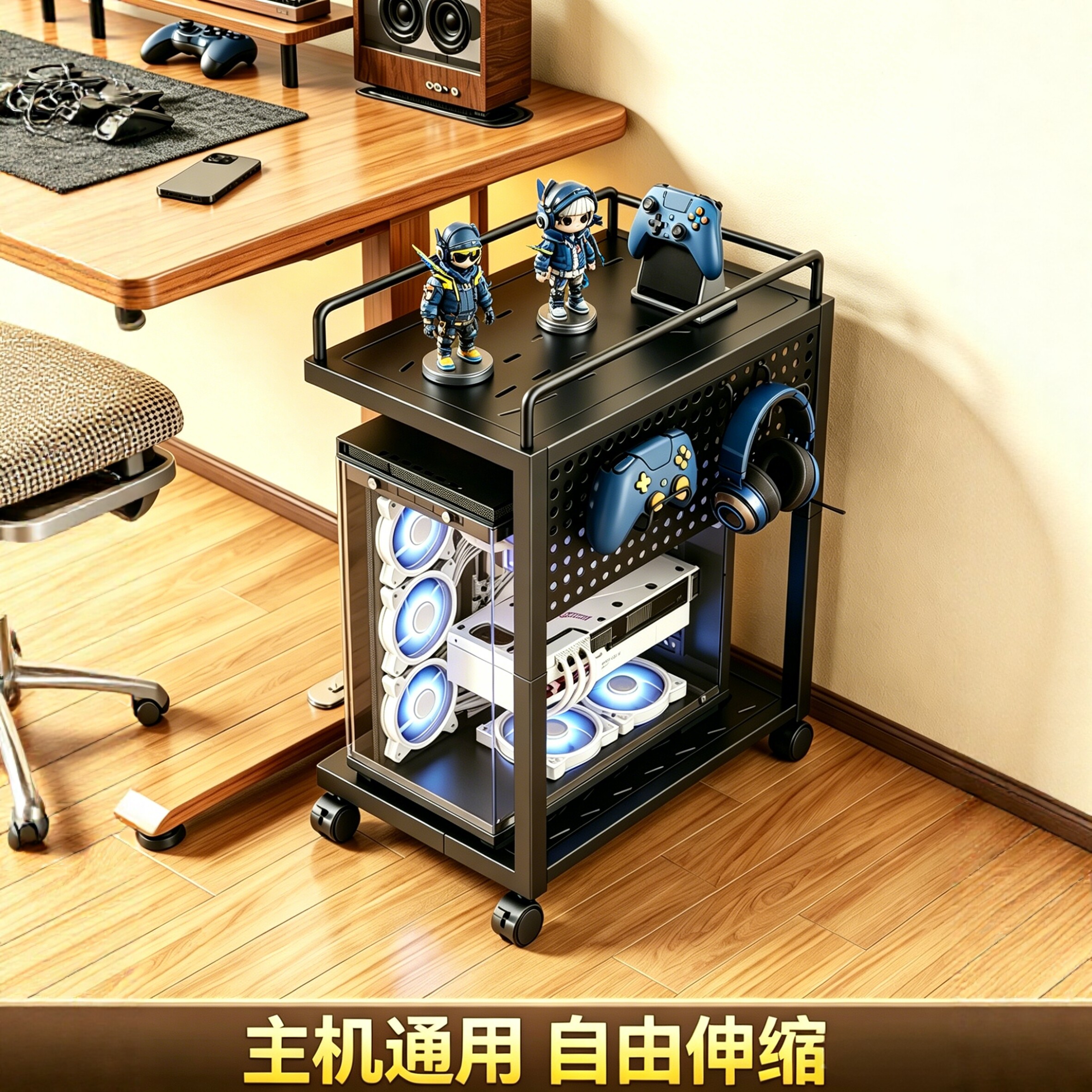 电脑主机托架可移动带轮支架桌上型电脑箱底座置物架办公桌下收纳