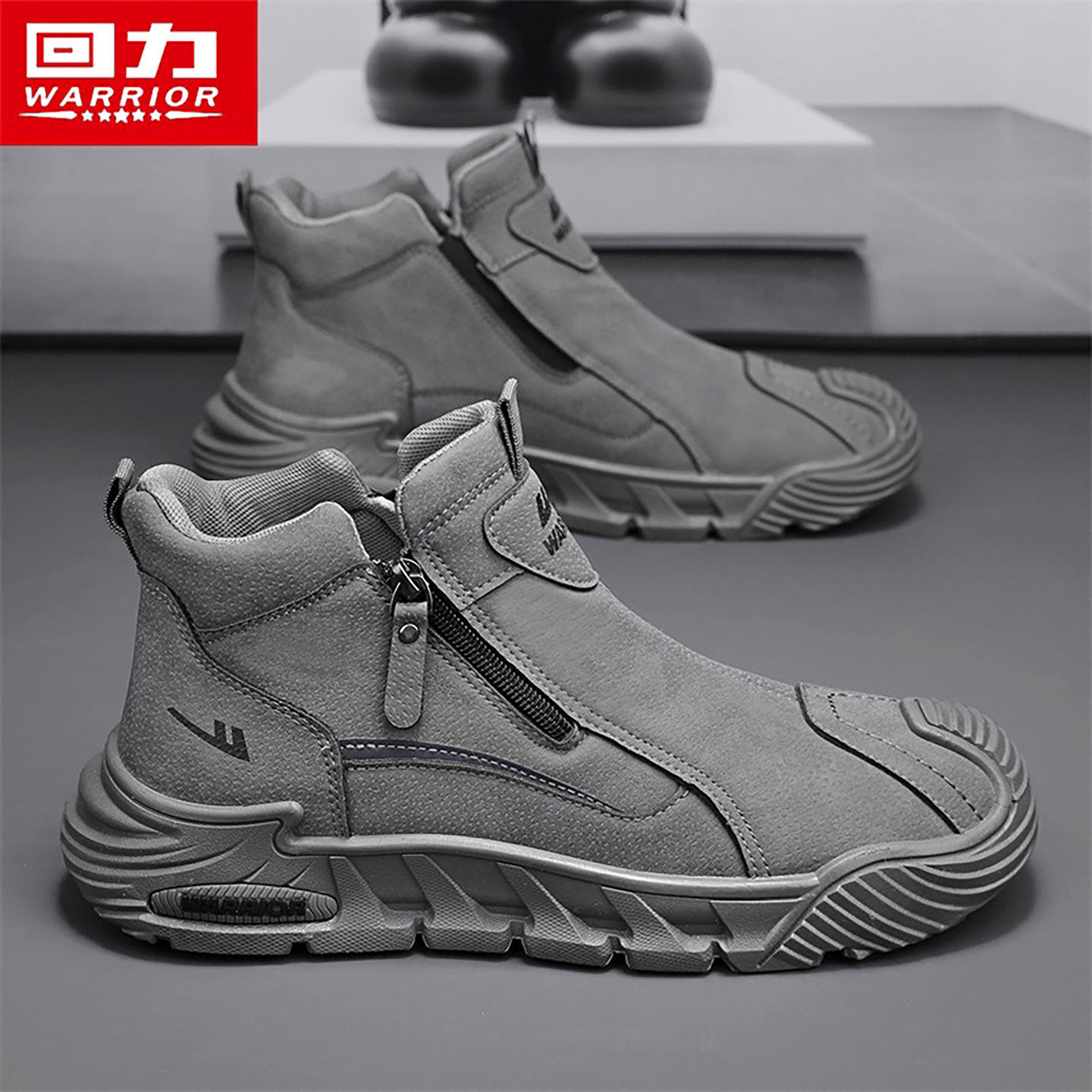 回力工作男鞋2026春季新款皮面马丁靴子运动防水防滑一脚蹬劳保鞋