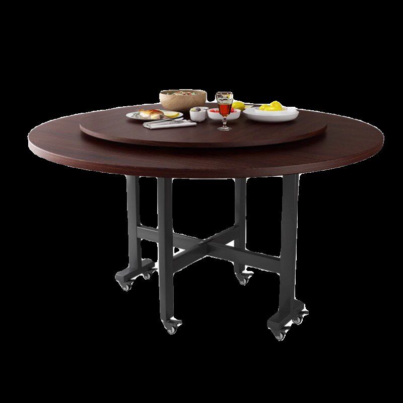 圆桌餐桌家用实木折叠餐桌转盘吃饭桌子酒店饭桌中式黑胡桃颗粒板