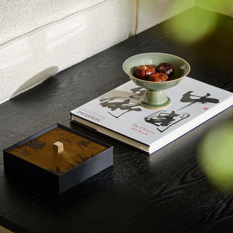 中式客厅边几陶瓷艺术摆件茶具复古鼎托盘装饰盒家饰软装搭配套装