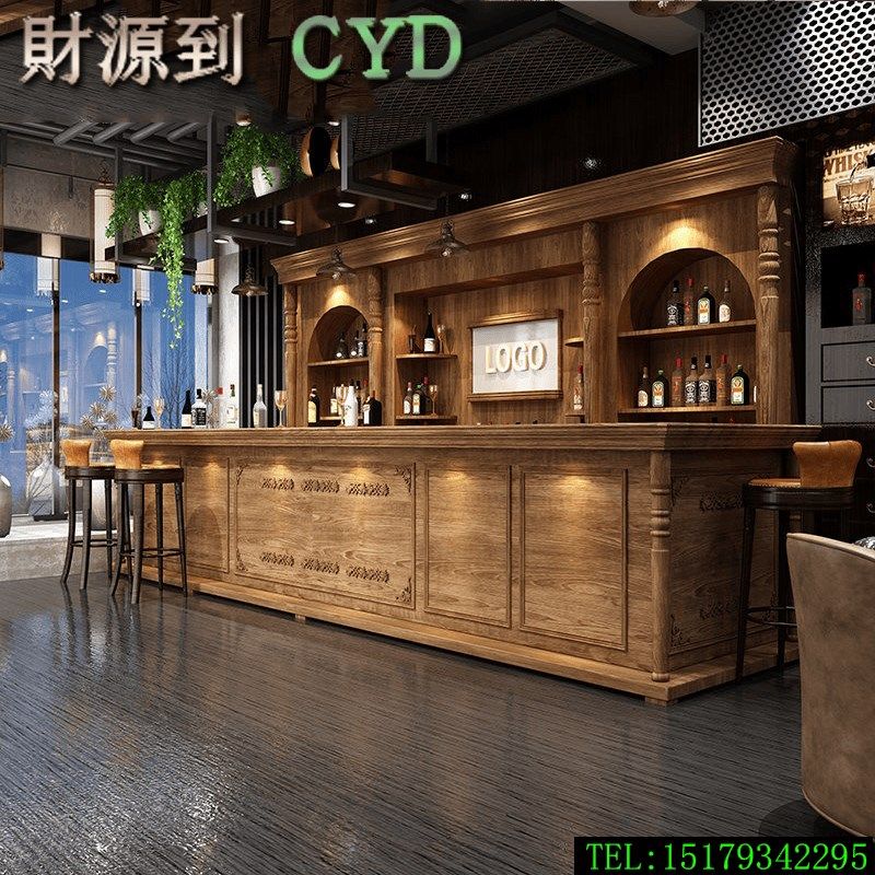 欧式复古酒吧台咖啡店餐饮饭店餐厅收银台转角酒店前台接待台定制