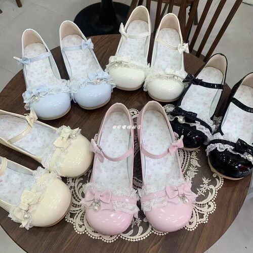 周曦【樱之恋】樱恋与春甜美风圆头lolita鞋女蝴蝶结蕾丝花边lo鞋