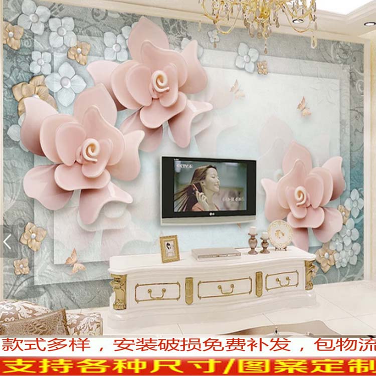 客厅电视背景墙瓷砖现代欧式花y3d雕刻影视墙造型微晶石沙发背景