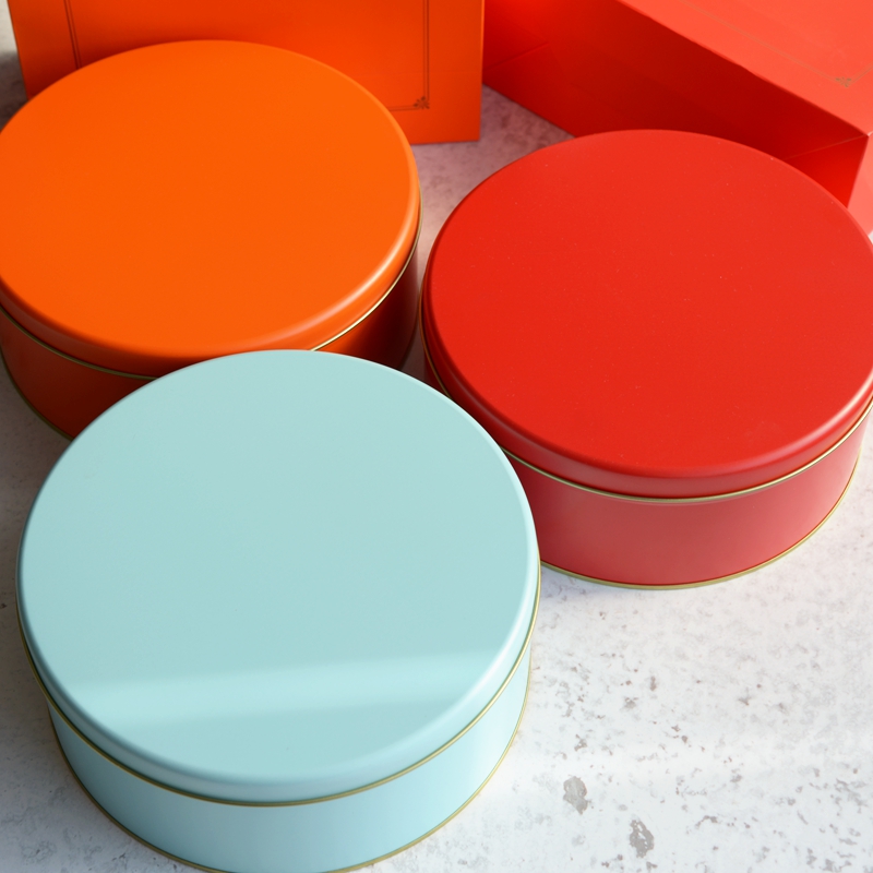 8寸大号纯色马口铁盒珍妮曲奇饼干包装盒雪O花酥糖果圆形礼品盒子