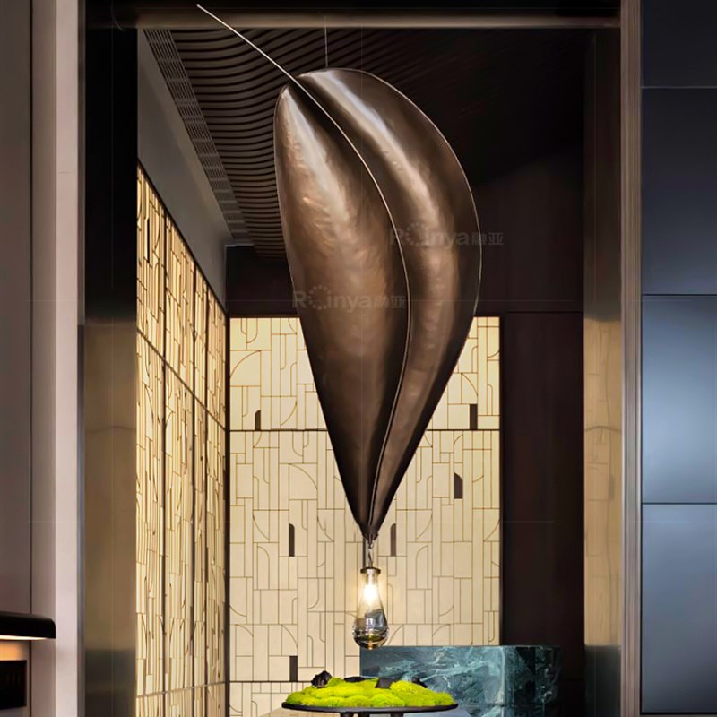 定制酒店大堂售楼部大厅轻奢金属C树叶子水滴艺术吊灯现代别墅灯