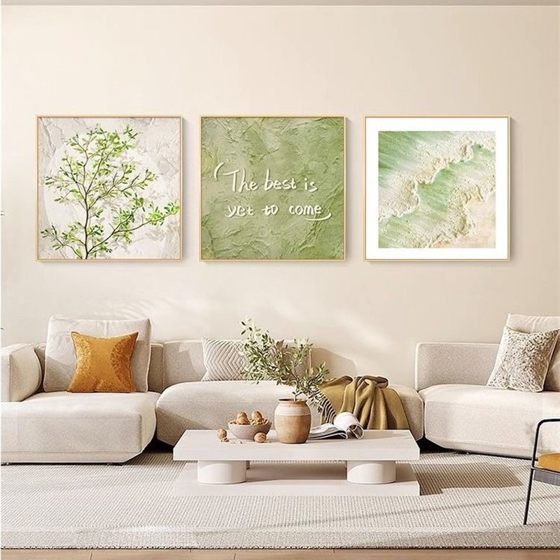 北欧客厅装饰画绿植方形挂画奶y油风沙发背景墙壁画抽象艺术饭厅图片