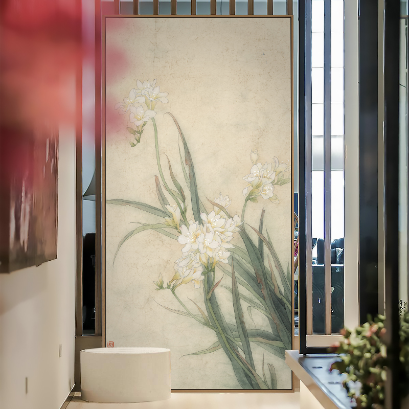 新中式客厅玄关兰花m装饰画日式民宿酒店原木风软装挂画小幅摆画图片