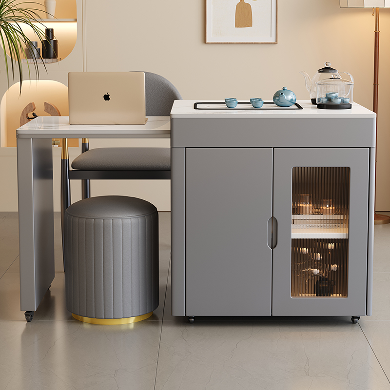 轻奢岩板可伸f缩茶桌椅组合家用阳台小户型移动泡茶台烧水壶一体