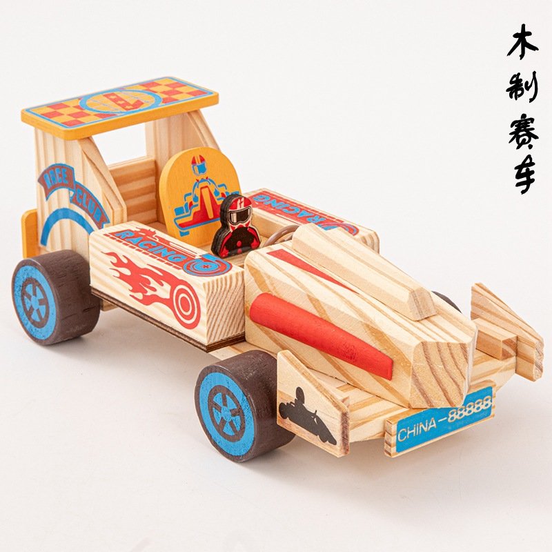 仿真木质赛车汽车模型儿童玩具摆件F1赛车旅游景区木制工艺品