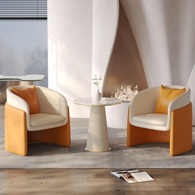 轻奢单人小沙发桔色灰阳台粉色咖啡桌椅组合美容院休息.区接待洽