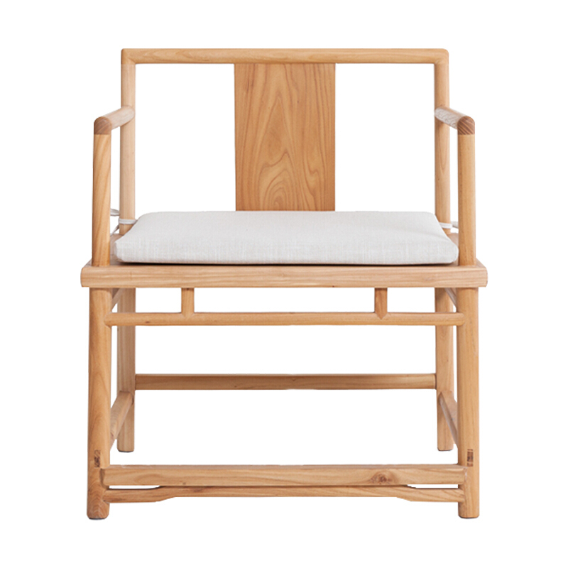 新中式椅子实木靠背椅 明式扶手椅老榆木椅子P禅意茶椅家用原木色