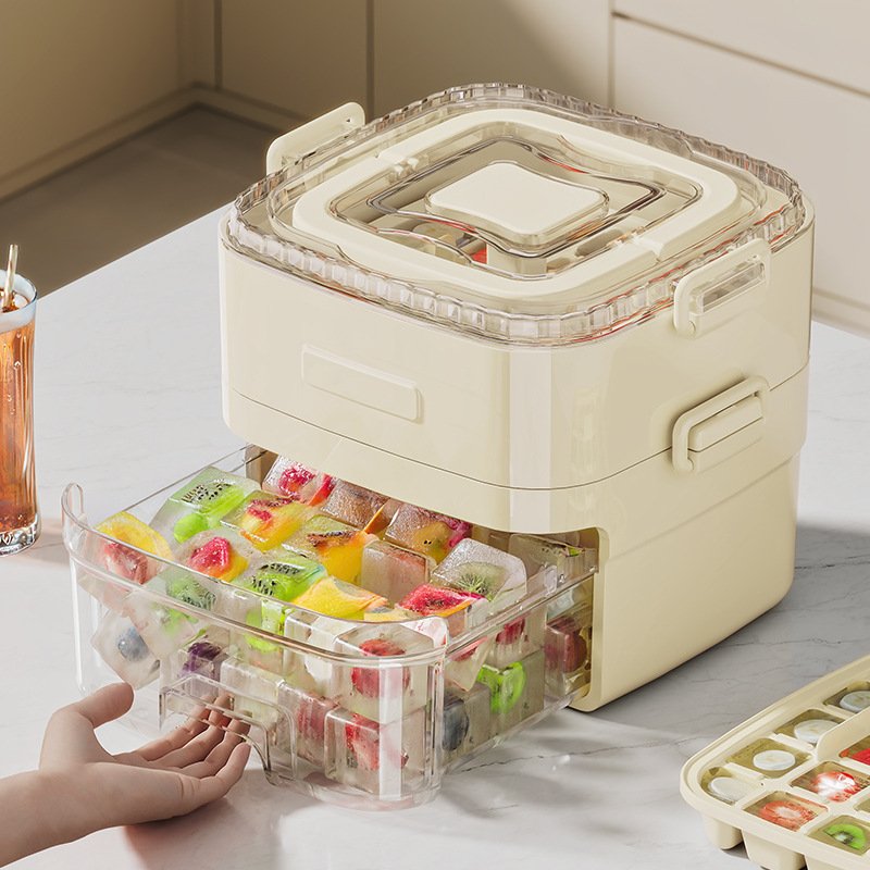 按压式冰格模具家用大容量食品级易脱模制冰盒冰箱储冰神器带抽屉