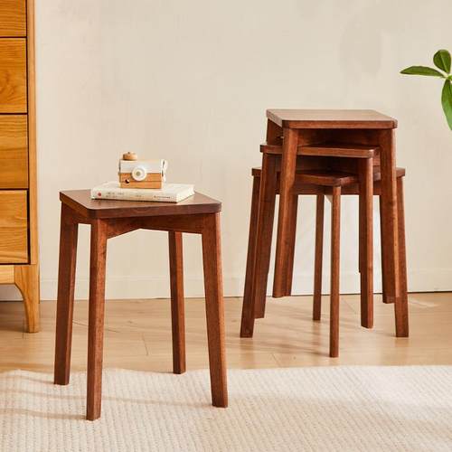 仟艺绘实木方凳家用餐凳板凳餐厅餐椅子简约化妆凳创意可叠放凳子