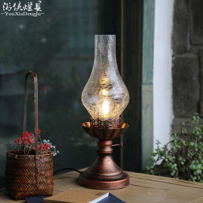 中式铁艺书房台灯卧室床头客栈民宿酒店创意怀旧仿古装饰煤油台灯