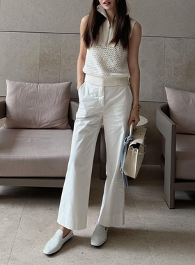 【ASLEE】老钱风烟管裤通勤休闲裤直筒九分裤夏季薄款白色裤子女