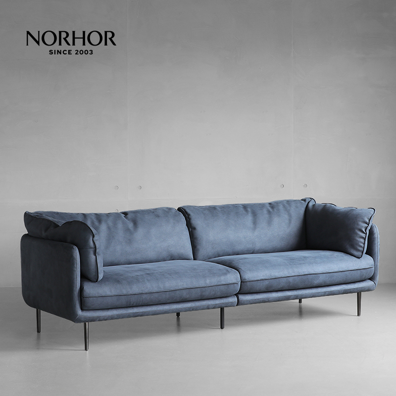 特惠北欧表情HUG科技布布艺沙发意式简约三人四人位分体Y蓝色灰K/