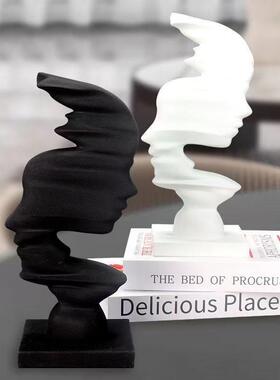 黑白哑光抽象人物摆件现代简约售楼部酒店玄关电视柜树脂大装饰品