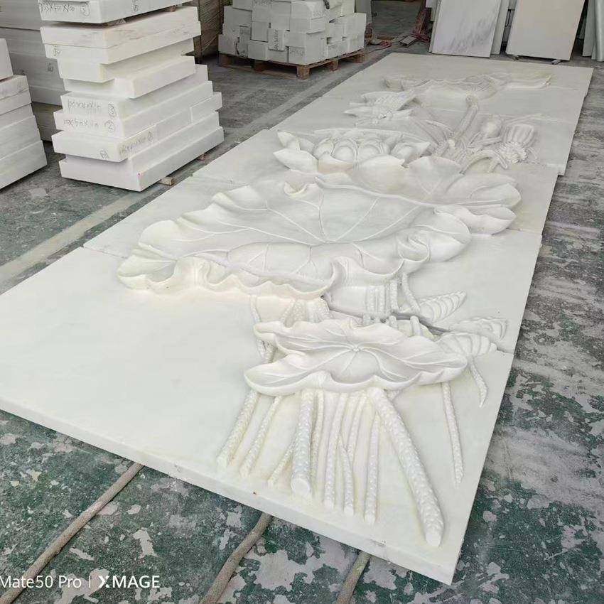 庭院汉白玉浮雕墙中式欧式装饰画大理石浮雕壁画厂家雕刻安装