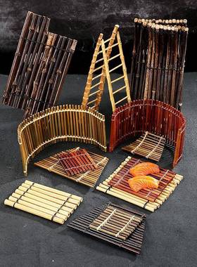 刺身装饰品摆件日式烤肉竹排竹篱笆海鲜姿造摆盘道具酒店冷菜盘饰