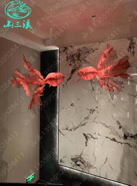 现代中式金鱼空中悬挂软装吊饰创意金属网格商场酒店开业艺术装饰