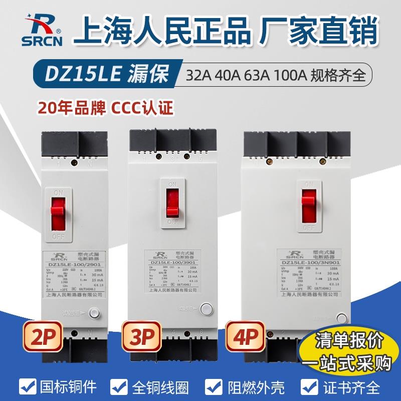 DZ15LE漏电保护器2P3P4P40A63A100A漏电断路器三相漏电开关保护器