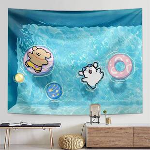 可爱线条小狗挂布卧室宿舍床头背景布墙布墙纸壁画布艺挂毯