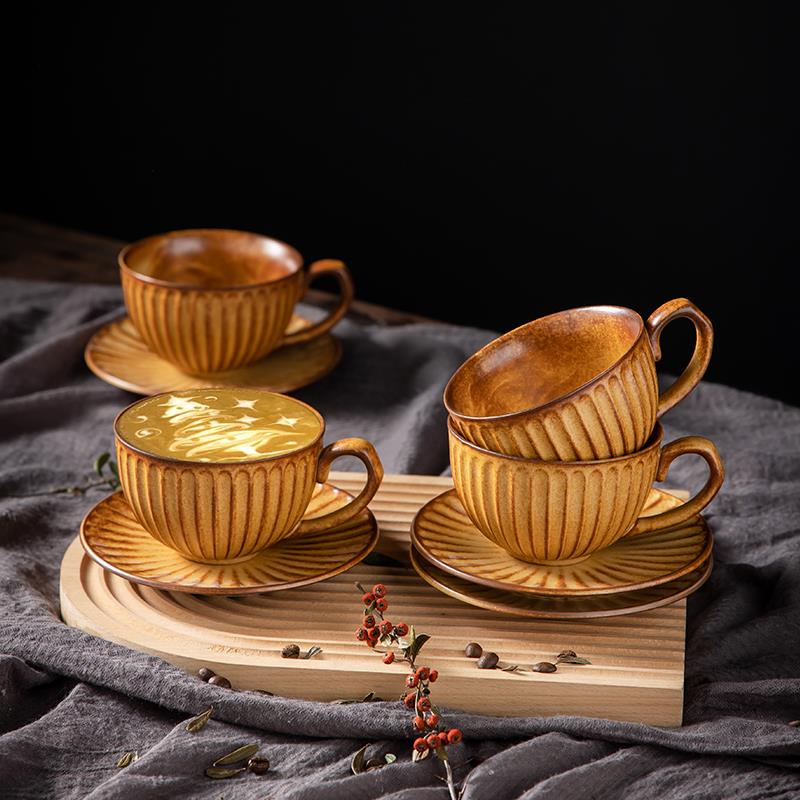 中古耐高温咖啡杯欧式陶瓷手冲拉花早餐美式拿铁下午茶杯碟320ml